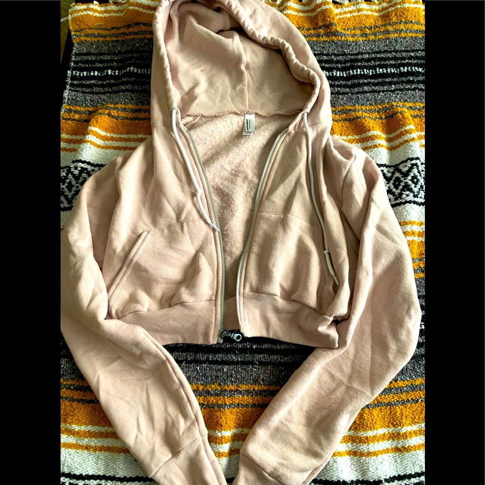 American apparel cropped light pink hoodie